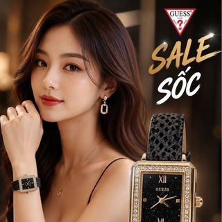 SĂN SALE MÙA HÈ ĐỒNG HỒ NỮ THỜI TRANG GUECS CHIPU DÂY DA ĐEN MẶT VUÔNG
