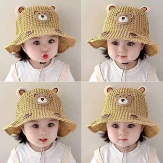 Mũ Chống Nắng Kahats Cho Bé Trai Và Bé Gái Hình Gấu Đáng Yêu Có Kèm Dây Chống Gió M42