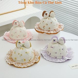 Mũ trẻ em Thắt nơ trang trí hoa in ren bé gái Mũ chống nắng 1-4 tuổi - bancathegioi8386