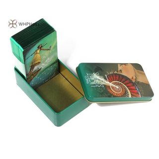 < Whphous > Hộp thiếc mạ vàng Edge Light Seers Tarot Card Tiên tri Bói toán Thẻ trò chơi dự tiệc w / Hướng dẫn sử dụng 78 Bộ bài Đẹp