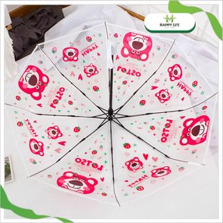 TD565 Ô trong suốt gấp gọn, dù trong suốt cute, ô hello kitty, gấu dâu trong suốt gấp gọn thời trang