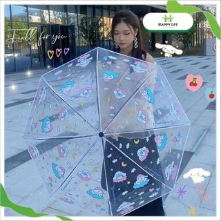 TD565 Ô trong suốt gấp gọn, dù trong suốt cute, ô hello kitty, gấu dâu trong suốt gấp gọn thời trang