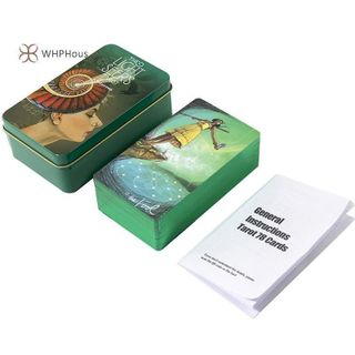 < Whphous > Hộp thiếc mạ vàng Edge Light Seers Tarot Card Tiên tri Bói toán Thẻ trò chơi dự tiệc w / Hướng dẫn sử dụng 78 Bộ bài Đẹp