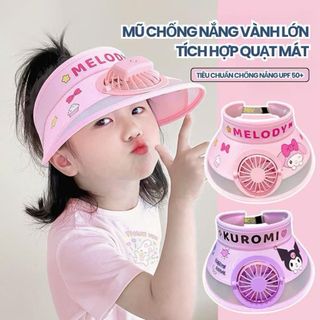 Mũ Chống Nắng Kèm Quạt USB 3 Tốc Độ Hoạ Tiết Dễ Thương Cho Bé.Nón Hở Chóp Vành Rộng Chống Tia UV UPF 50+