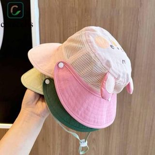Mũ nón vành kèm che gáy có tháo rời dáng lưới cho bé 3-8 tuổi đi hè chất mềm thoáng