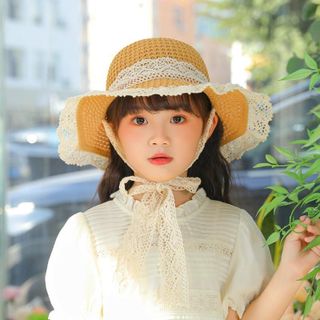 Mũ Cói Đi Biển Cho Bé Gái Kahats Vành Rộng Chống Nắng Ren Xinh Xắn Gấp Gọn Không Bị Mất Phom