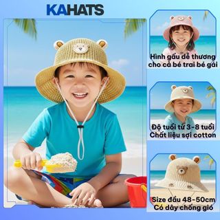 Mũ Chống Nắng Kahats Cho Bé Trai Và Bé Gái Hình Gấu Đáng Yêu Có Kèm Dây Chống Gió M42