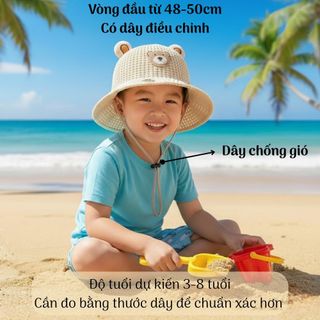 Mũ Chống Nắng Kahats Cho Bé Trai Và Bé Gái Hình Gấu Đáng Yêu Có Kèm Dây Chống Gió M42