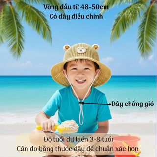 Mũ Chống Nắng Kahats Cho Bé Trai Và Bé Gái Hình Gấu Đáng Yêu Có Kèm Dây Chống Gió M42