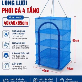 Lồng phơi thực phẩm 4 tầng sạch sẽ, gấp gọn tiện lợi - Kích thước 40x40x65cm - Chống ruồi, côn trùng - Thoáng khí - Gấp gọn - Tiện lợi