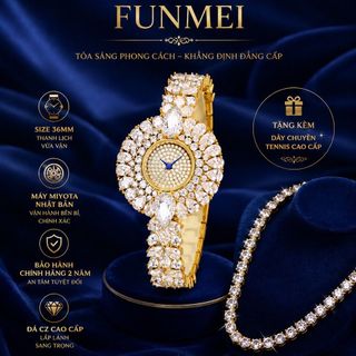 SET ĐỒNG HỒ NỮ CHÍNH HÃNG FUNMEI F0022 ĐÍNH ĐÁ CZ KÈM DÂY CHUYỀN TENNIS FULLBOX TEM