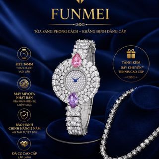 SET ĐỒNG HỒ NỮ CHÍNH HÃNG FUNMEI F0022 ĐÍNH ĐÁ CZ KÈM DÂY CHUYỀN TENNIS FULLBOX TEM