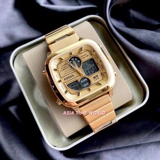 ĐỒNG HỒ NAM CAO CẤP FOXSIL DÂY INOX MẶT VUÔNG HAI HIỂN THỊ FULLBOX