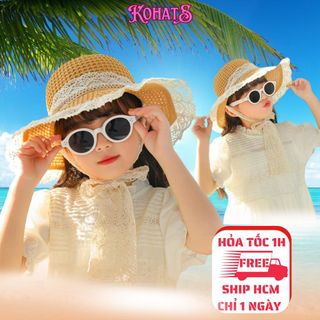 Mũ Cói Đi Biển Cho Bé Gái KOHATS Vành Rộng Chống Nắng Ren Xinh Xắn Gấp Gọn Không Bị Mất Phom