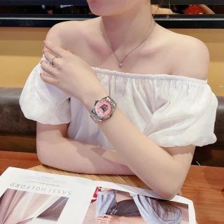 ĐỒNG HỒ NỮ CAO CẤP GUCHY DÂY THÉP BẠC MẶT MÈO HỒNG