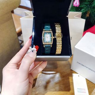 SĂN SALE MÙA HÈ SET ĐỒNG HỒ NỮ CAO CẤP ARMANY MẶT CN DÂY THÉP KÈM DÂY DA