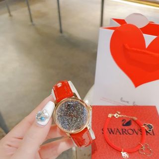SĂN SALE SET  ĐỒNG HỒ NỮ CAO CẤP SWAROSK DÂY DA MẶT ĐÁ BLING KÈM TRANG SỨC