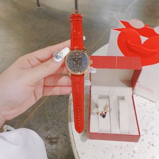 SĂN SALE SET ĐỒNG HỒ NỮ CAO CẤP SWAROSK DÂY DA MẶT ĐÁ BLING KÈM TRANG SỨC