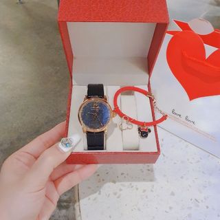 SĂN SALE SET ĐỒNG HỒ NỮ CAO CẤP SWAROSK DÂY DA MẶT ĐÁ BLING KÈM TRANG SỨC