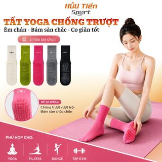 Tất Tập Yoga Chống Trượt Cổ Cao, Tất Thể Thao Đế Cao Su Chống Trơn Nhiều Màu Thoáng Khí, Co Giãn Tốt
