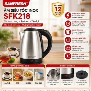 ẤM SIÊU TỐC INOX 1,8L THÁI LAN SANFRESH SFK218 (T16)