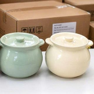 HỦ ĐỰNG MỠ SỨ XANH, KEM CÓ TAI CẦM KÈM MUỖNG 700ml (T32)