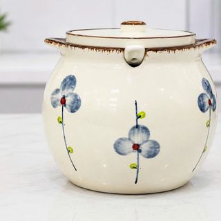 HỦ ĐỰNG MỠ SỨ HÌNH HOA CÓ 2 TAI 2200ml