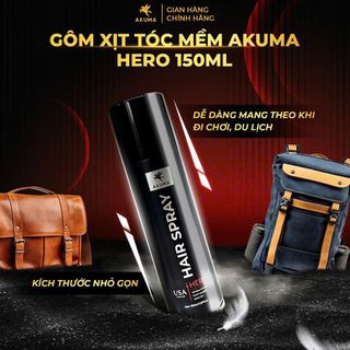 Gôm xịt tóc AKUMA HERO 150ml - Gôm mềm giữ nếp linh hoạt, dễ dàng chỉnh form, không bóng