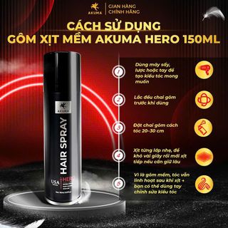 Gôm xịt tóc AKUMA HERO 150ml - Gôm mềm giữ nếp linh hoạt, dễ dàng chỉnh form, không bóng