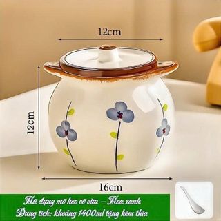 HỦ ĐỰNG MỠ SỨ HÌNH HOA CÓ 2 TAI 1400ml (T18)