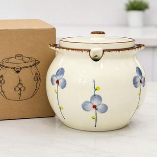 HỦ ĐỰNG MỠ SỨ HÌNH HOA CÓ 2 TAI 1400ml (T18)