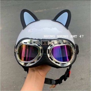 Nón bảo hiểm kính phi công ( tặng kèm tai cute)