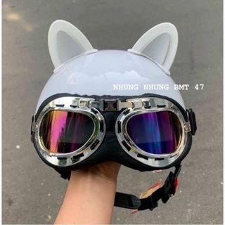 Nón bảo hiểm kính phi công ( tặng kèm tai cute)