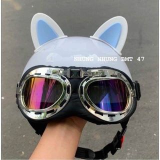 Nón bảo hiểm kính phi công ( tặng kèm tai cute)