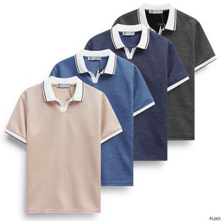 Mẫu polo phối cổ trắng nổi bật, họa tiết dệt Jacquard cao cấp – sang trọng.