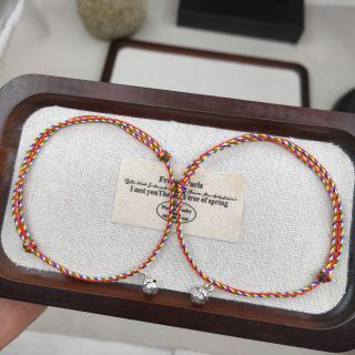 Vòng tay Ngũ Sắc Đỏ 2.0 mm phối charm sen treo size Chân, Vòng tay Phong Thủy bán đủ size, đủ màu
