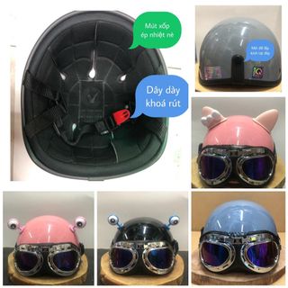 Mũ bảo hiểm 1/2 đầu haly sơn bóng kết hơp kính phi công ,kính UV, tặng kèm lưỡi trai