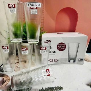BỘ 6 LY THUỶ TINH SỌC CAO 333ML Y5840-2A (T8)