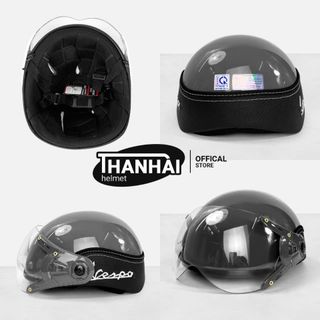 Nón Bảo Hiểm Bọc Da Thêu Có Kính Chắn Gió