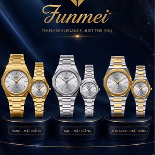 ĐỒNG HỒ COUPLE CHÍNH HÃNG FUNMEI F8035 DÂY THÉP FULLBOX TEM HÃNG
