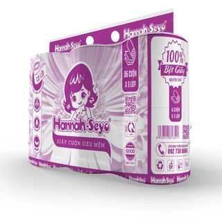 Giấy vệ sinh 18 cuộn nhỏ có lõi/không lõi XANH VIỆT Hannah Seyo dai mềm mịn 6 cuộn/bịch 900gram