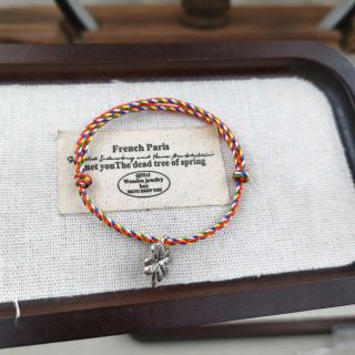 Vòng tay Ngũ Sắc Đỏ phối charm cỏ 4 lá bạc cổ size Tay, Vòng tay Phong Thủy bán đủ size, đủ màu