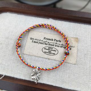 Vòng tay Ngũ Sắc Đỏ phối charm cỏ 4 lá bạc cổ size Tay, Vòng tay Phong Thủy bán đủ size, đủ màu