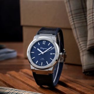SĂN SALE MÙA HÈ ĐỒNG HỒ NAM SIÊU CẤP SALVATHORE F80 XANH NAVY DÂY DA FULLBOX