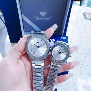 ĐỒNG HỒ COUPLE CHÍNH HÃNG FUNMEI F8035 DÂY THÉP FULLBOX TEM HÃNG