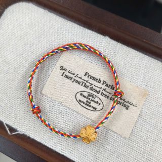 Vòng tay Ngũ Sắc Đỏ phối charm cỏ 4 lá bạc cổ size Chân, Vòng tay Phong Thủy bán đủ size, đủ màu