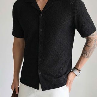 Loose Textured ShortSleeve Shirt . Chất cotton vải dệt hoạ tiết ren độc đáo tinh tế.
