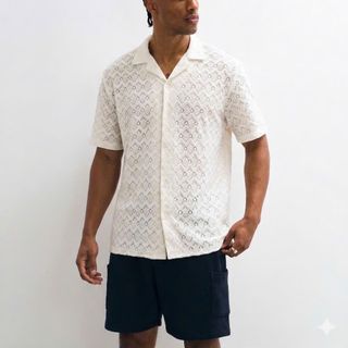 Loose Textured ShortSleeve Shirt . Chất cotton vải dệt hoạ tiết ren độc đáo tinh tế.