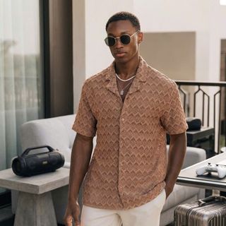 Loose Textured ShortSleeve Shirt . Chất cotton vải dệt hoạ tiết ren độc đáo tinh tế.
