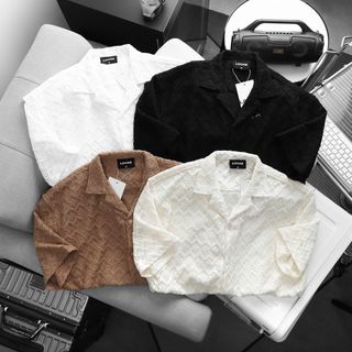 Loose Textured ShortSleeve Shirt . Chất cotton vải dệt hoạ tiết ren độc đáo tinh tế.